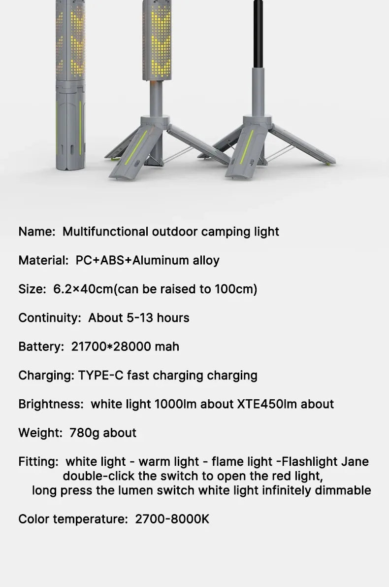 Foldable Camp Lantern with Power Bank - Telescopic Pole, USB Rechargeable