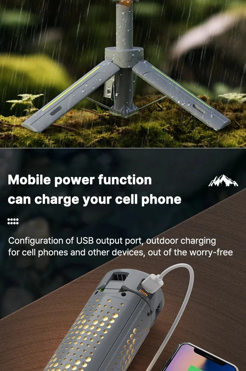 Foldable Camp Lantern with Power Bank - Telescopic Pole, USB Rechargeable