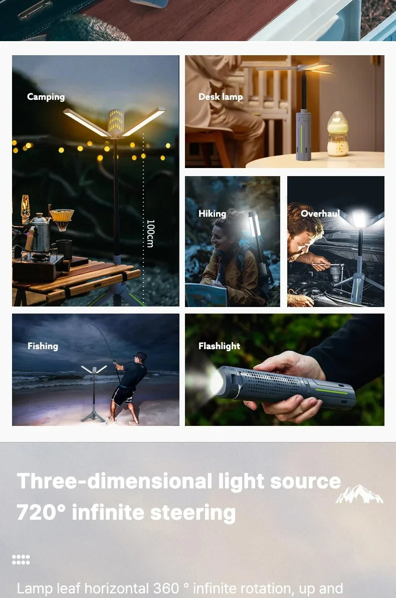 Foldable Camp Lantern with Power Bank - Telescopic Pole, USB Rechargeable