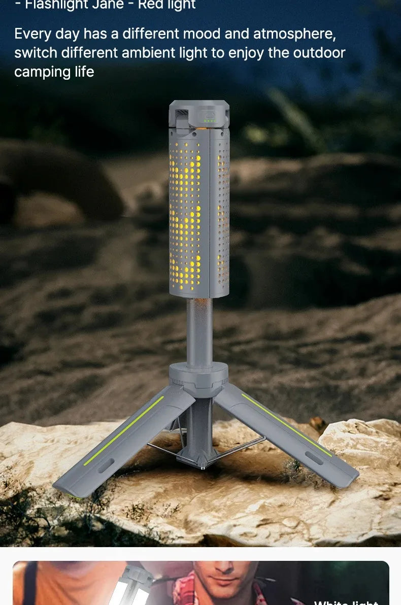 Foldable Camp Lantern with Power Bank - Telescopic Pole, USB Rechargeable