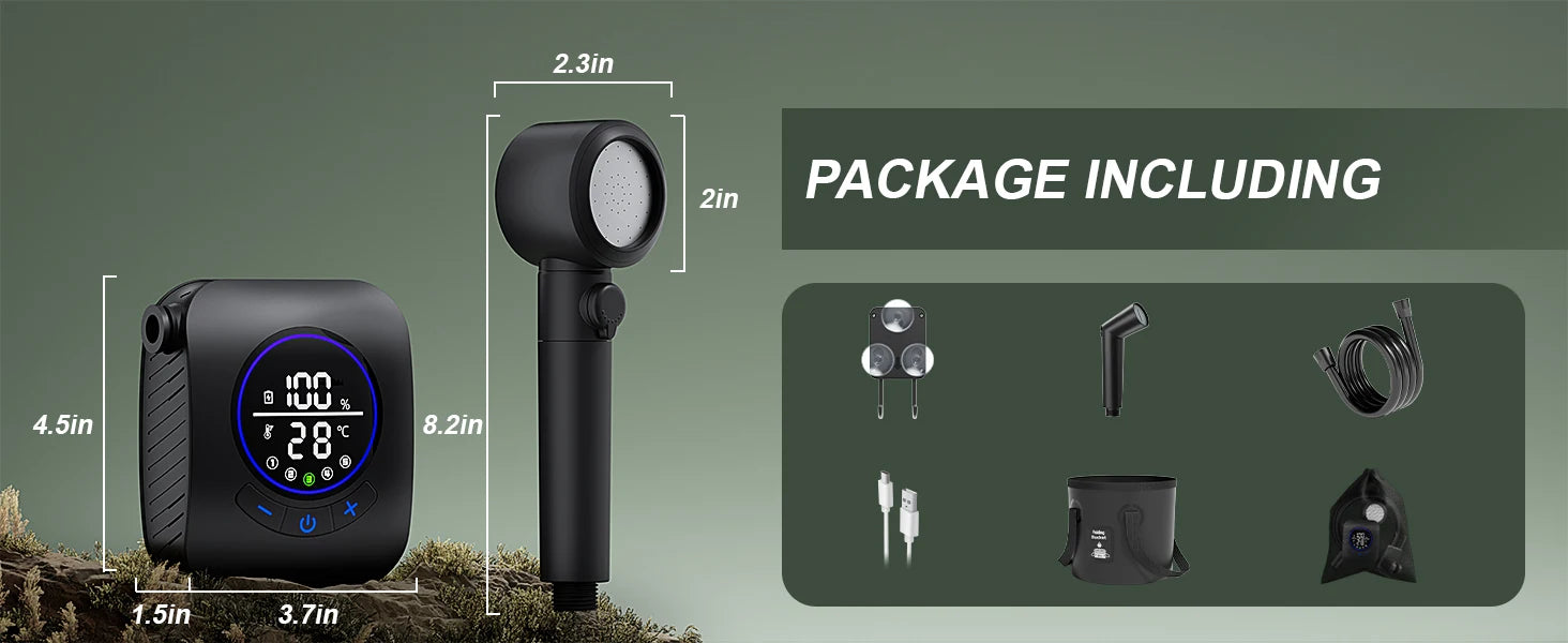 Portable Camp Shower Kit — 8000mAh, 5-Gallon Bucket