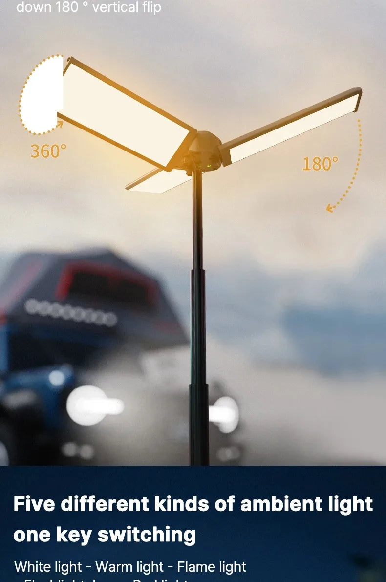 Foldable Camp Lantern with Power Bank - Telescopic Pole, USB Rechargeable