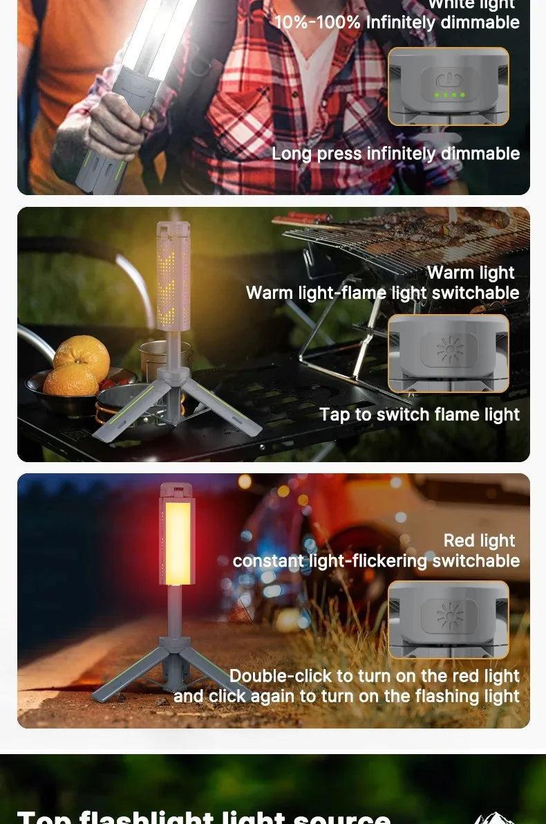 Foldable Camp Lantern with Power Bank - Telescopic Pole, USB Rechargeable