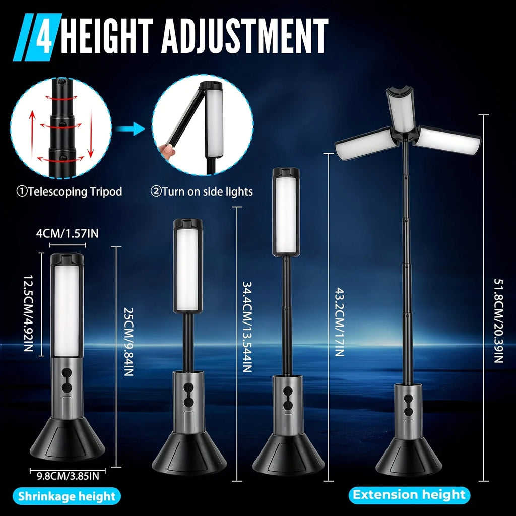 Foldable Camp Lantern with Power Bank - Telescopic Pole, USB Rechargeable