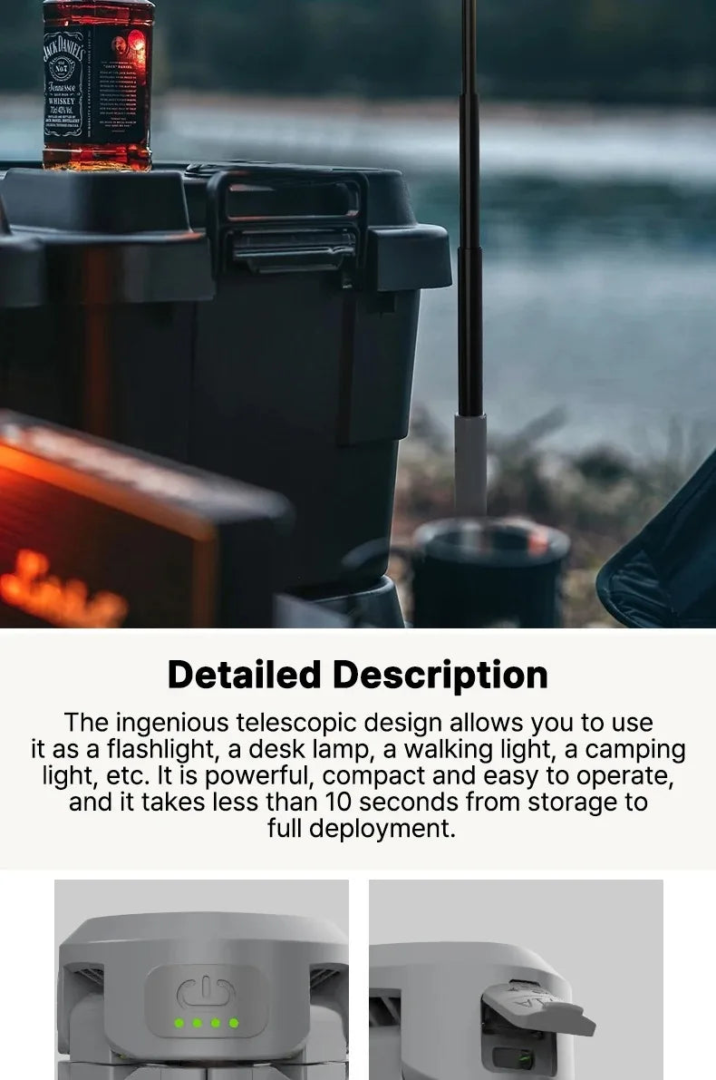 Foldable Camp Lantern with Power Bank - Telescopic Pole, USB Rechargeable