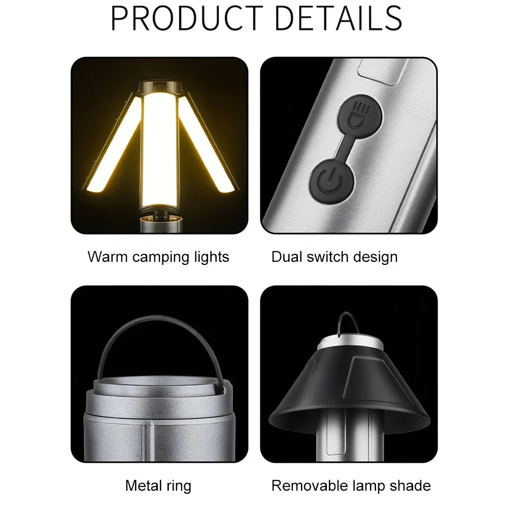 Foldable Camp Lantern with Power Bank - Telescopic Pole, USB Rechargeable