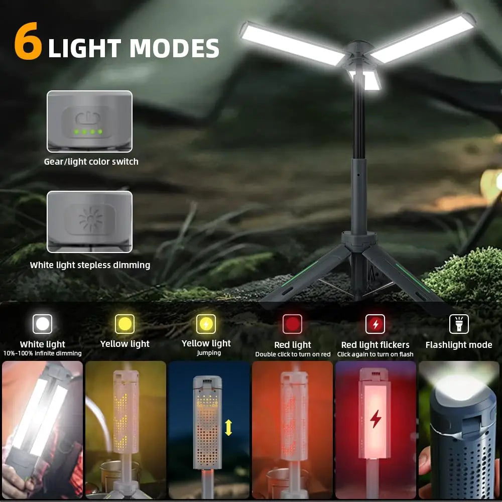 Foldable Camp Lantern with Power Bank - Telescopic Pole, USB Rechargeable