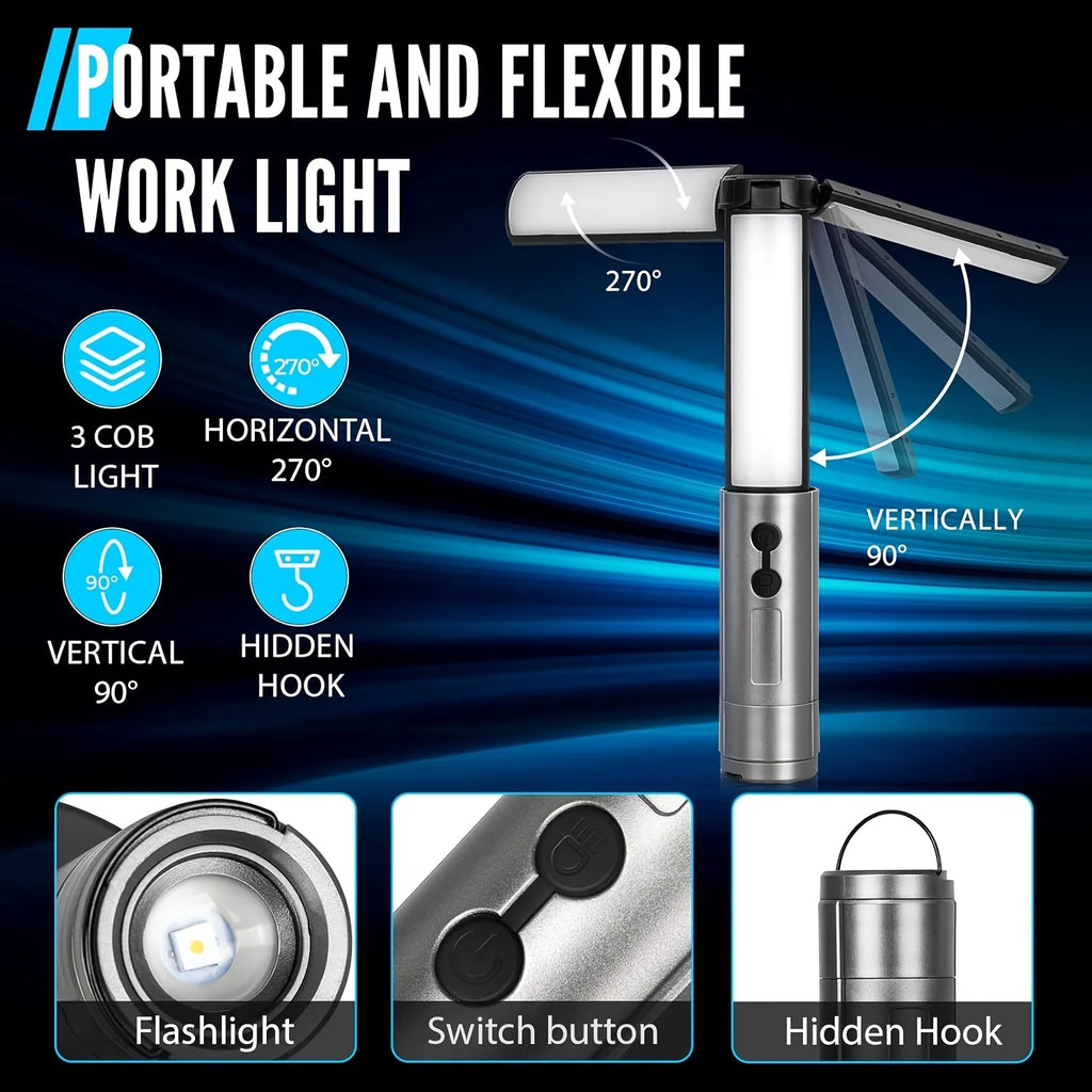 Foldable Camp Lantern with Power Bank - Telescopic Pole, USB Rechargeable
