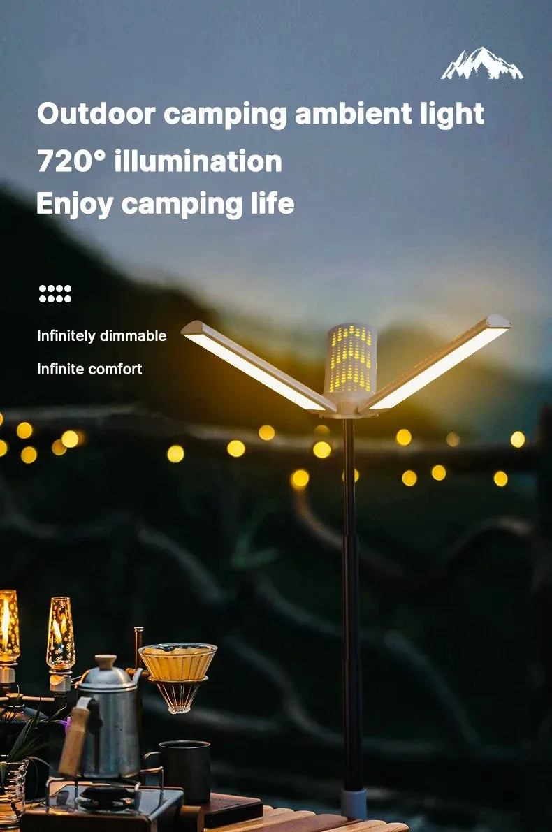 Foldable Camp Lantern with Power Bank - Telescopic Pole, USB Rechargeable