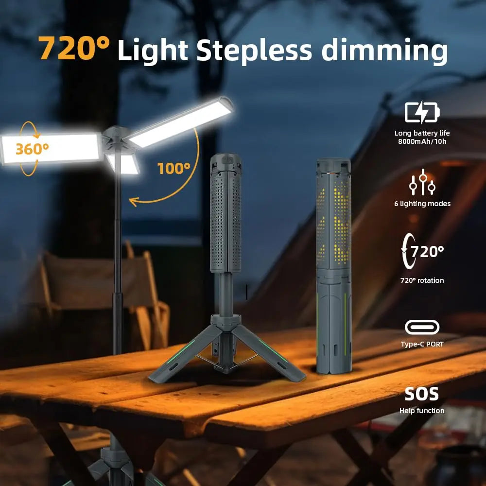 Foldable Camp Lantern with Power Bank - Telescopic Pole, USB Rechargeable