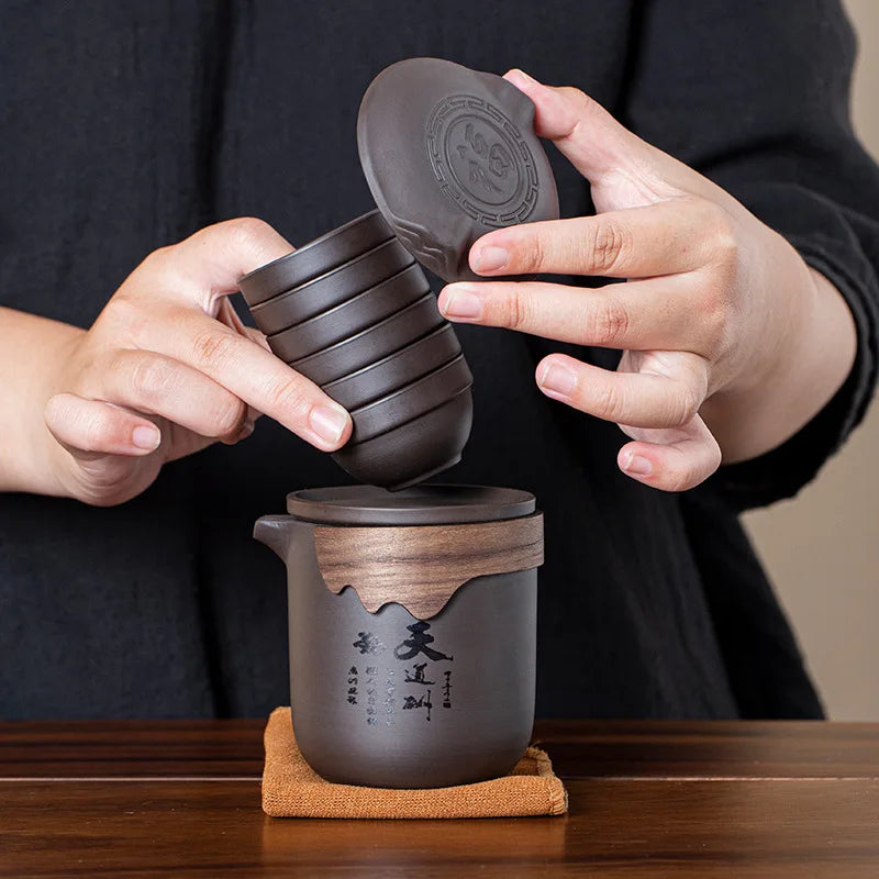Portable Camp Tea Set — Purple Clay, 6 Cups