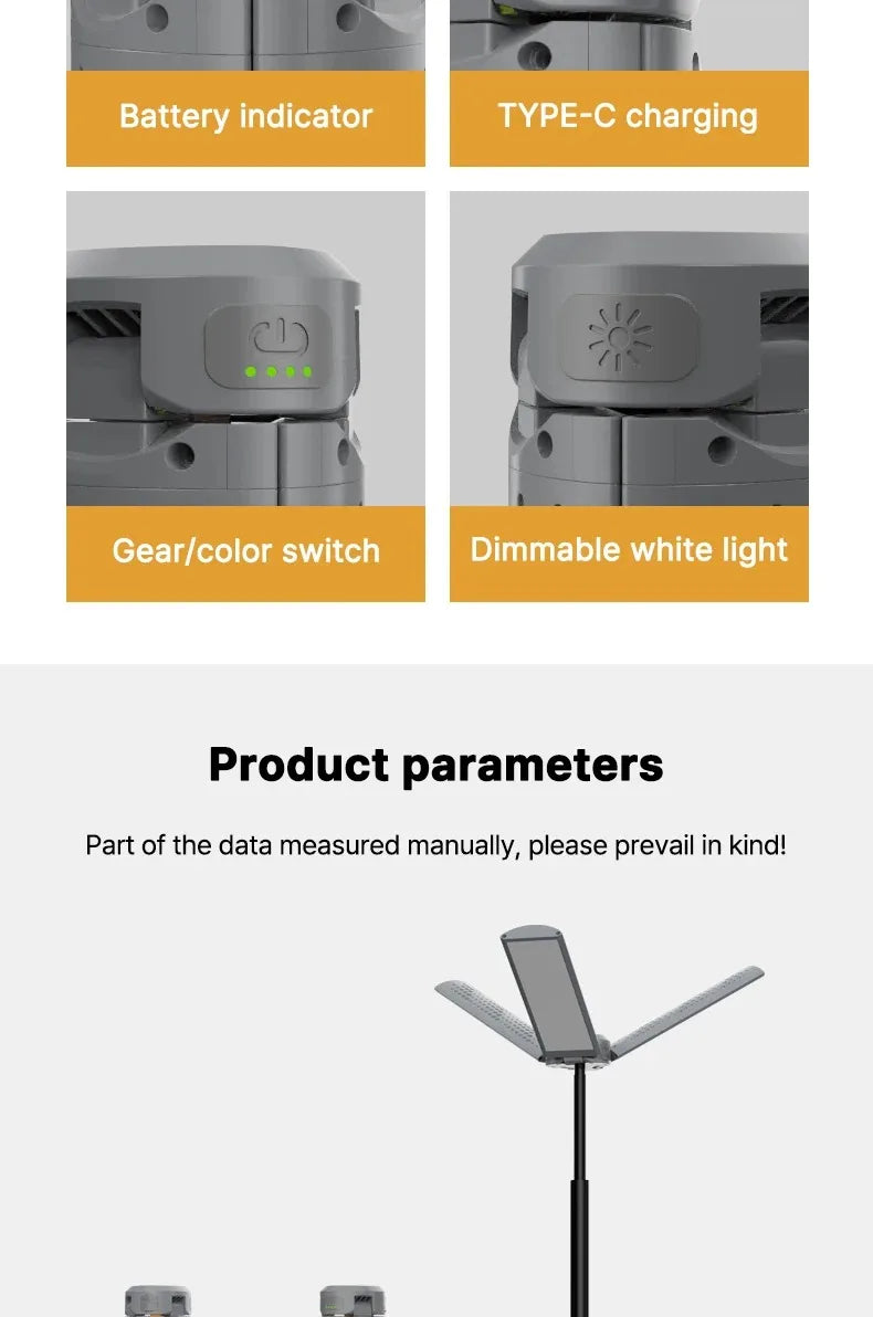 Foldable Camp Lantern with Power Bank - Telescopic Pole, USB Rechargeable