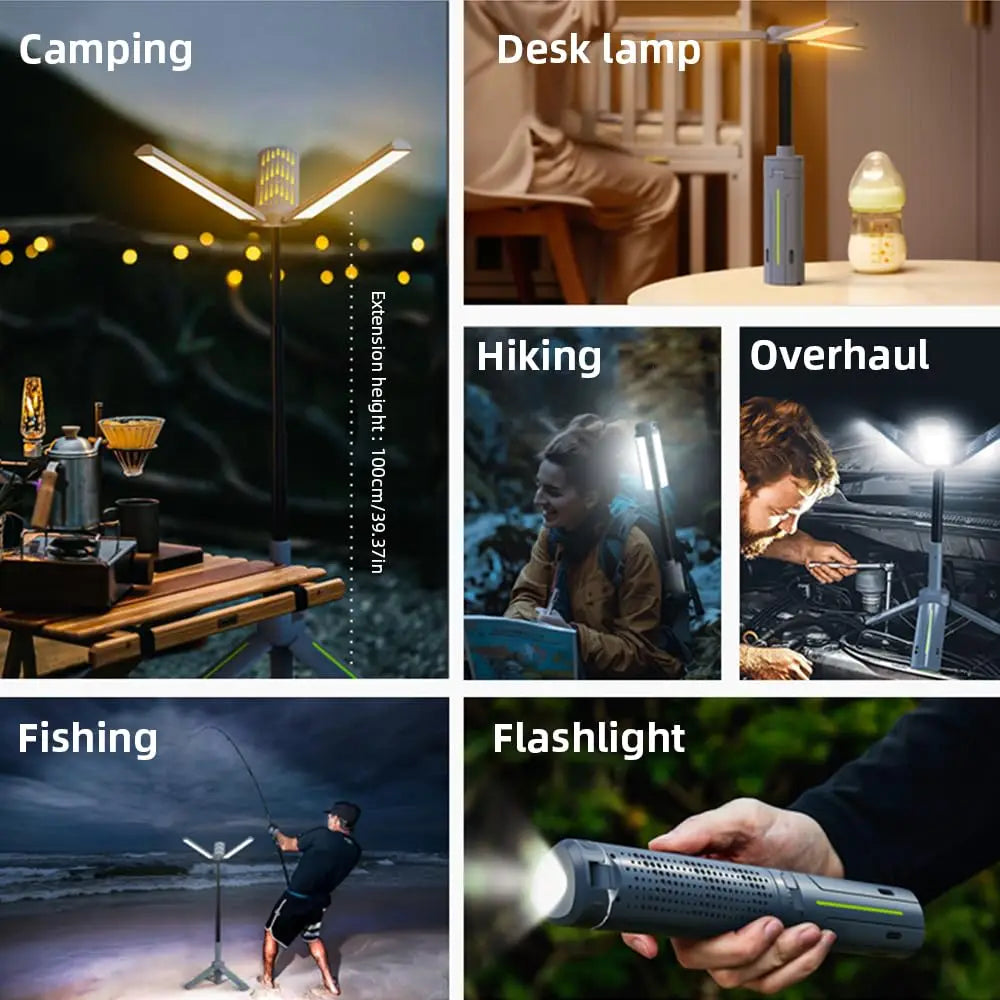 Foldable Camp Lantern with Power Bank - Telescopic Pole, USB Rechargeable