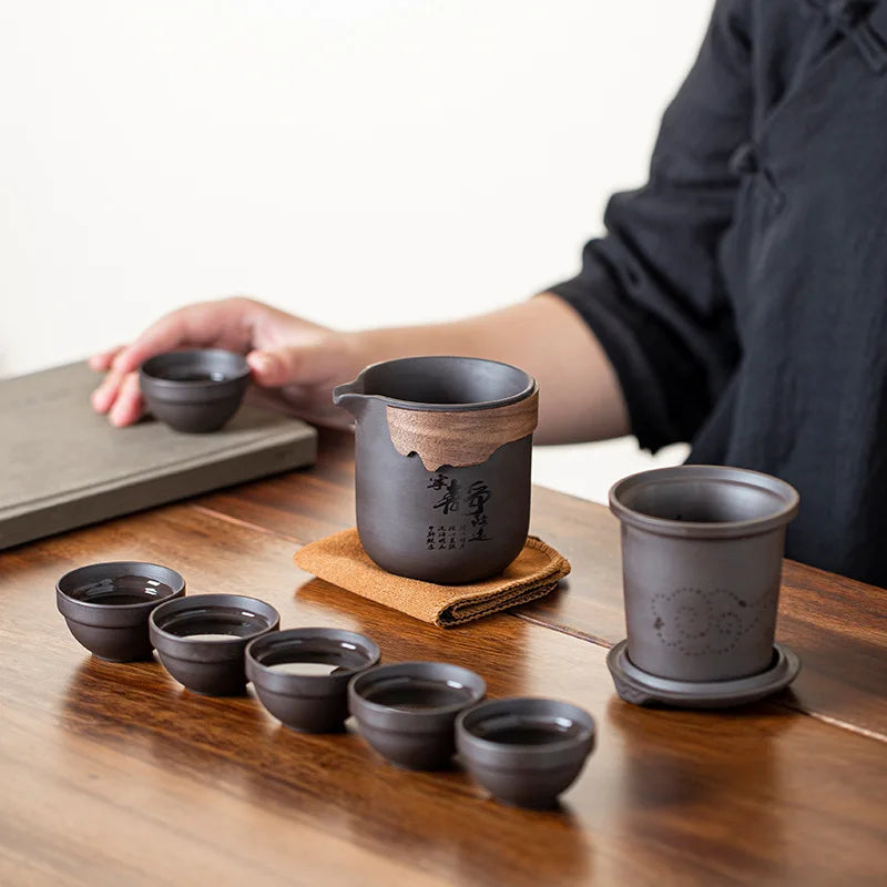 Portable Camp Tea Set — Purple Clay, 6 Cups