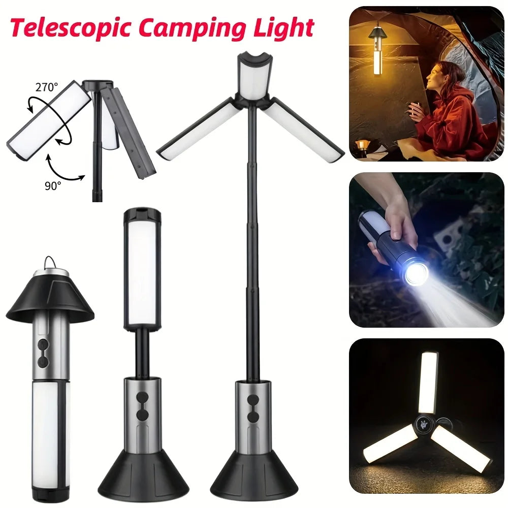 Foldable Camp Lantern with Power Bank - Telescopic Pole, USB Rechargeable